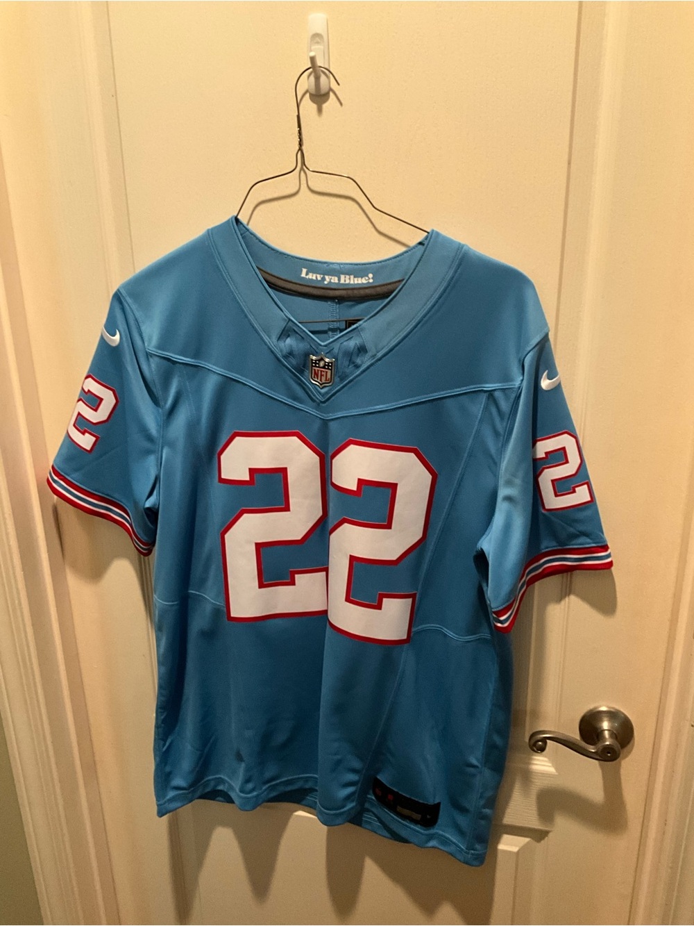 Nike Light Blue NFL Football Jersey with White & Red Accents
